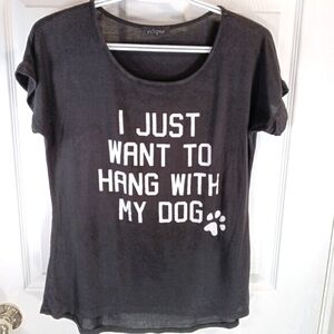 Eclipse Dog Graphic T-Shirt Tee Top Lightweight Black White Women's Size XS